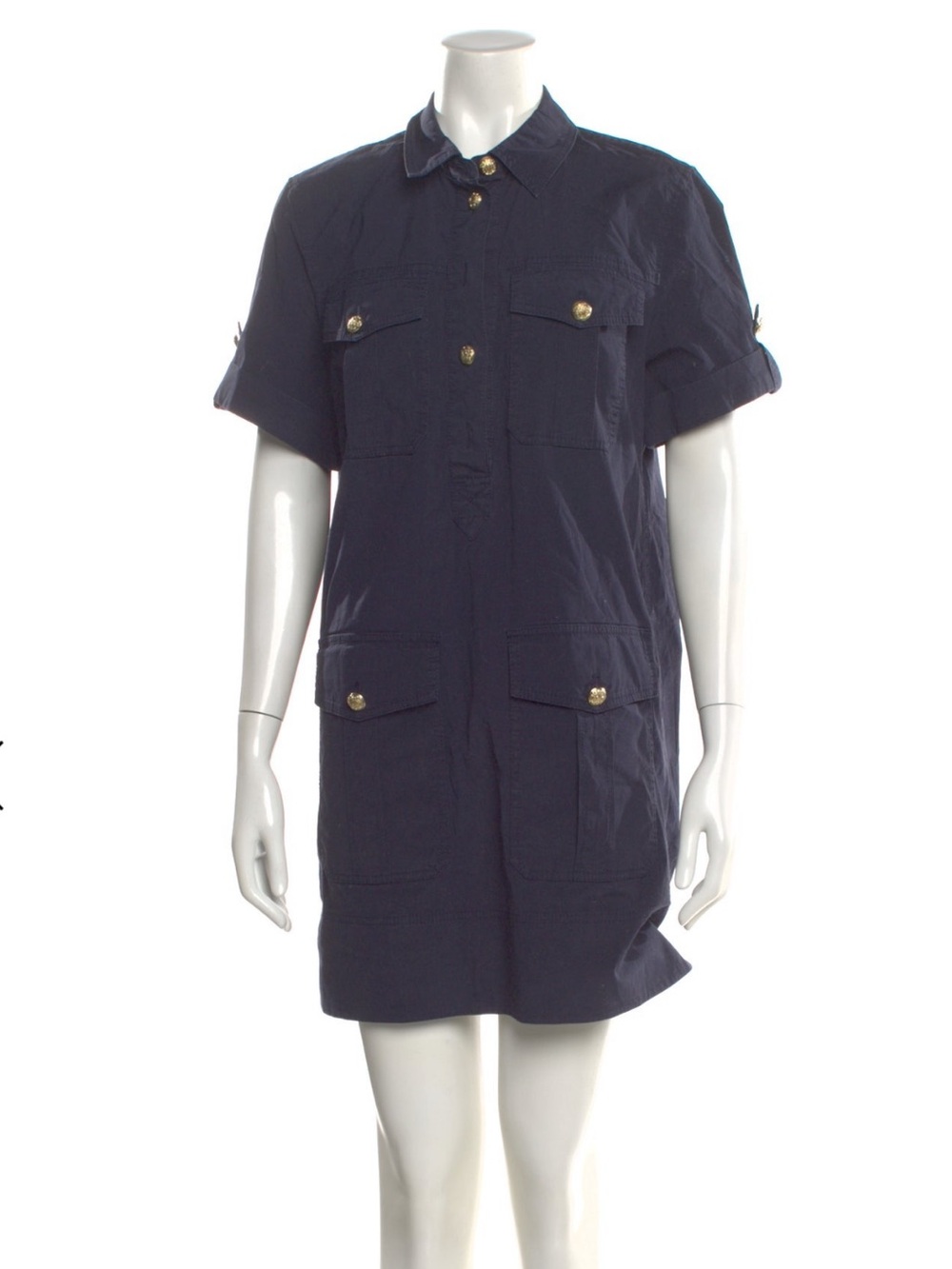 Veronica Beard Navy Short-Sleeve Utility Jacket Dress